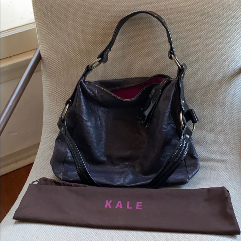 KALE Leather Shoulder Bag Purse w/ Hot Pink Suede